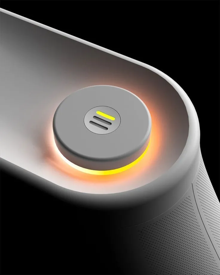 an electronic device with a yellow light on it