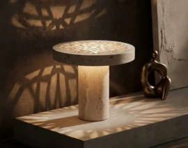 travertine，Sukun，装饰性石材雕刻，水刀切割，可充电氛围灯，