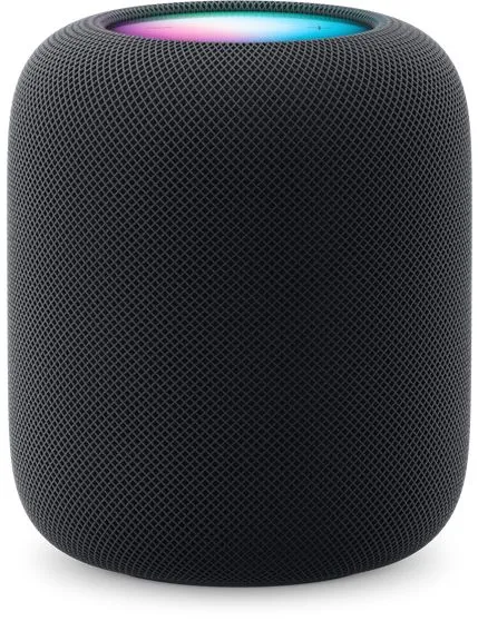 an amazon echo speaker with the home button lit up